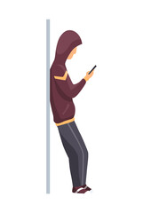 Man in subway underground train car. Public transport, urban underground tube mass transit with standing passenger. Concept design