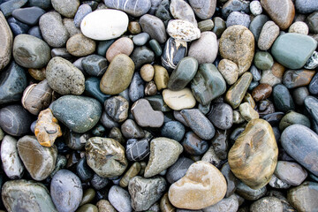 Abstract pebble background. Pebble texture on the Black Sea beach