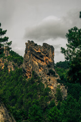 Vistas de las montañas entre vegetación , bosques y nubes