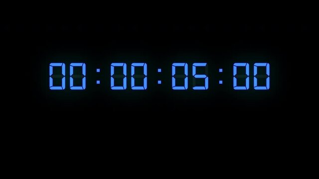 One minute of glowing led 60 fps timecode readout with blue digits on black background.