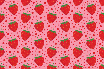 Strawberry with dots seamless pattern