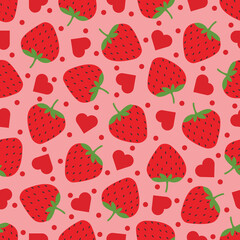 Strawberry with heart love seamless pattern