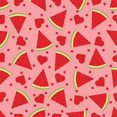 Watermelon and heart love seamless pattern