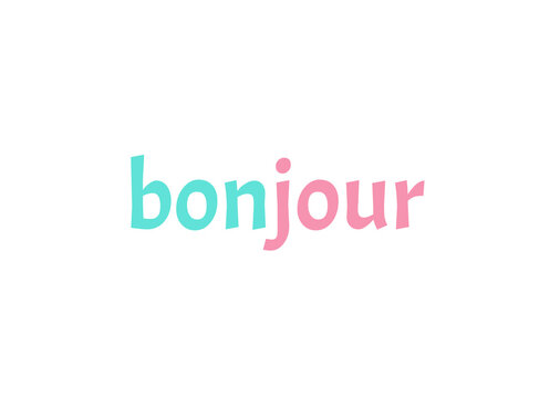 Word "bonjour" on white background, "good morning" in French language.