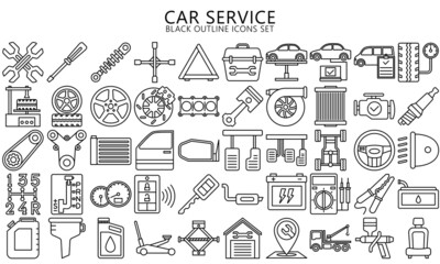car service set vector line icons , auto repair and transport. Collection modern elements and symbols. Used for modern concepts, web, UI, UX kit  and applications. EPS 10 ready to convert to SVG