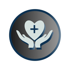 Medical icon of hands under the heart with a cross. Vector. Help symbol.