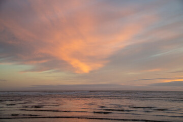 Sunset with Ocean Waves at Sunset Beach near Seaside, Oregon