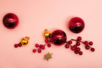 christmas balls on a pink background