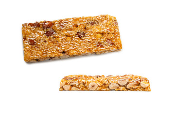 Bar with mix of nuts isolated on a white background.