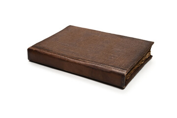 An old brown book isolated on white background.