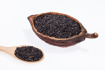 Black organic seeds of sesame - Sesamum indicum.
