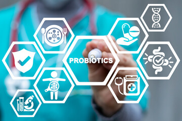 Concept of probiotics bacteria. Gastrointestinal health.