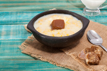 Mazamorra - Typical Colombian Food; Mazamorra With a Pieces Of Panela.
