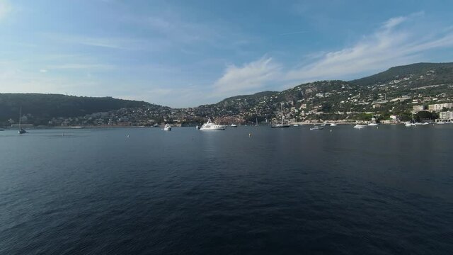 aerial image of a yacht in the bay of Villefranche-sur-Mer