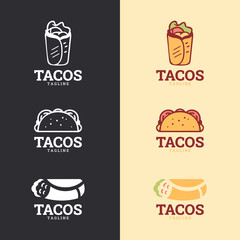 Tacos logo design vector illustration. good for restaurant menu and cafe badge. Fast Food logo design, retro cartoon style. Taco modern icons illustration.