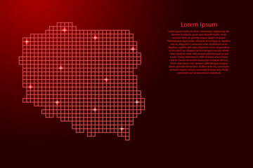 Poland map silhouette from red mosaic structure squares and glowing stars. Vector illustration.