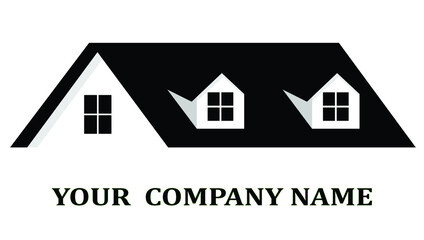 Vector. House roof logo, symbol, icon for real estate, construction company, builder. Gable roof with dormer windows.