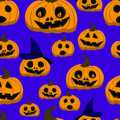 unny vector seamless pattern on halloween . Funny pumpkins