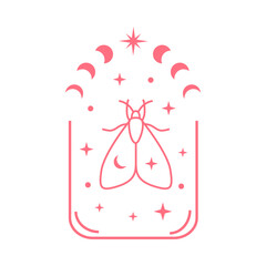 bohemian illustration with butterfly and moon