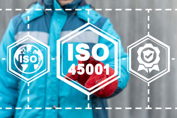 Industrial concept of ISO 45001 Safety Work Health Standard.