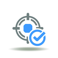 Vector illustration of aim sign with check mark Symbol of goal. Icon of aiming success.