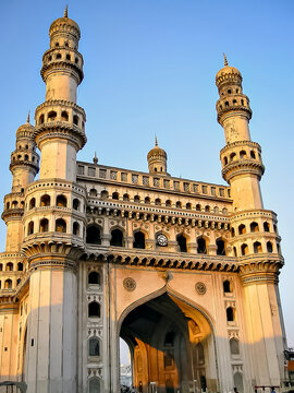 Close up image of Charminar with a clear blue sky background in