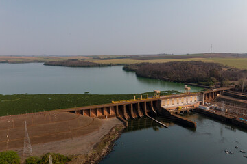Hydroelectric power plant in the municipality of Bariri, state of Sao Paulo, seen from above - Tiete-Parana Waterway