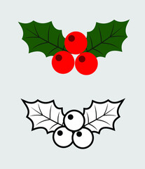 Holly plant, christmas decoration, stencil, icon, minimalism, isolated 