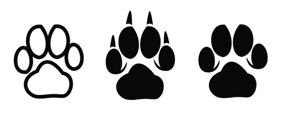 Dog paw icons vector set, simple image, logo 
