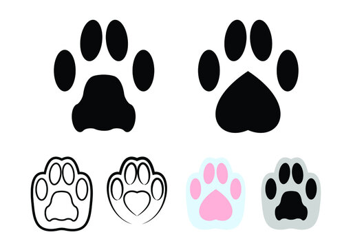 Cat paw icons vector set, simple image, logo 