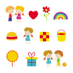 Obraz na płótnie Canvas A simple set of children's icons, icons. Vector graphics. Cute kids symbols vector
