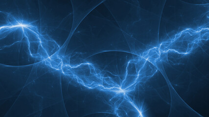 Cold blue plasma lightning, abstract energy and electricity background