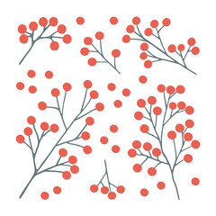 Vector hand drawn branch of berries for winter and autumn decoration. Doodle illustration.