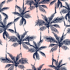 Abstract tropics seamless pattern. Grunge palm trees silhouettes transparent texture background - 459961965