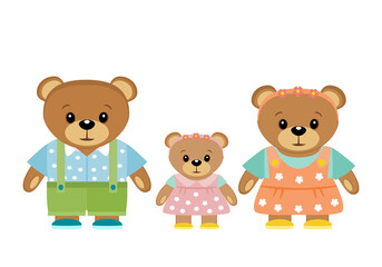 Teddy bears in flat style. Isolated on white background vector illustration.
