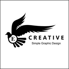Templat logo desain abstrak. Vektor logo. flying bird with initial circle e