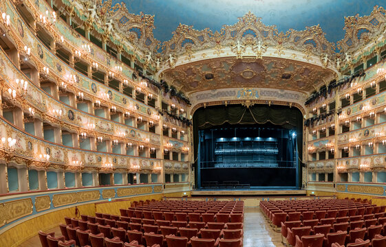 Interior of La Fenice Theatre. Teatro La Fenice, "The Phoenix", is an opera house, one of the most famous and renowned landmarks in the history of Italian theatre