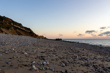 Industrial beach between Le Havre and Etretat on a rainy day in France, Europe 