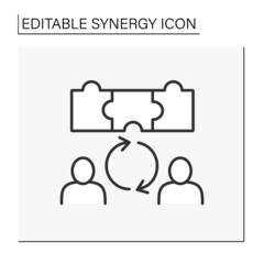 Cooperation line icon. Creative collaborations between workers. Synergy concept. Isolated vector illustrations. Editable stroke
