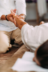 Fototapeta na wymiar Heart Meridian Shiatsu Massage.