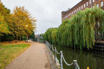 The public footpath along the River Wensum in the city of Norwich, Norfolk