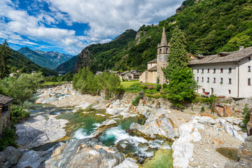 Fototapeta na wymiar The beautiful village of Lillianes in the Lys Valley. Aosta Valley, northern Italy.