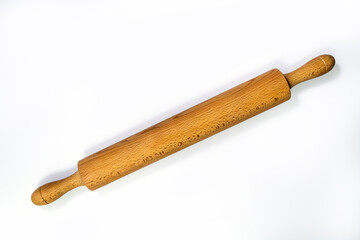 Wooden rolling pin isolated on white background with clipping path