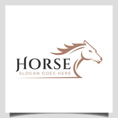 elegant simple line fast horse logo vector for sport running horse race logo design
