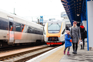 Sincere feelings of mother and daughter at a train station
