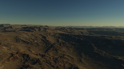 realistic surface of an alien planet, view from the surface of an exo-planet 3d illustration