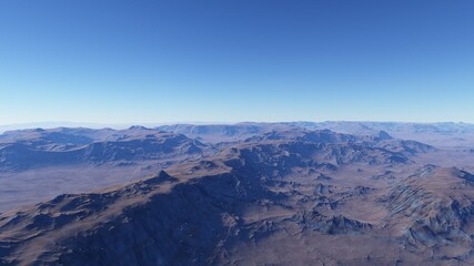 realistic surface of an alien planet, view from the surface of an exo-planet 3d illustration