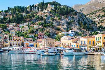 The picturesque island of Simi near Rhodes, part of the Dodecanese island chain, Greece