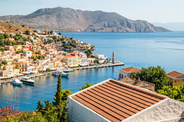 Naklejka na ściany i meble The picturesque island of Simi near Rhodes, part of the Dodecanese island chain, Greece