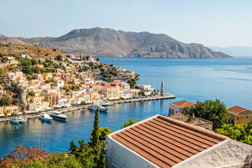 Naklejka na ściany i meble The picturesque island of Simi near Rhodes, part of the Dodecanese island chain, Greece